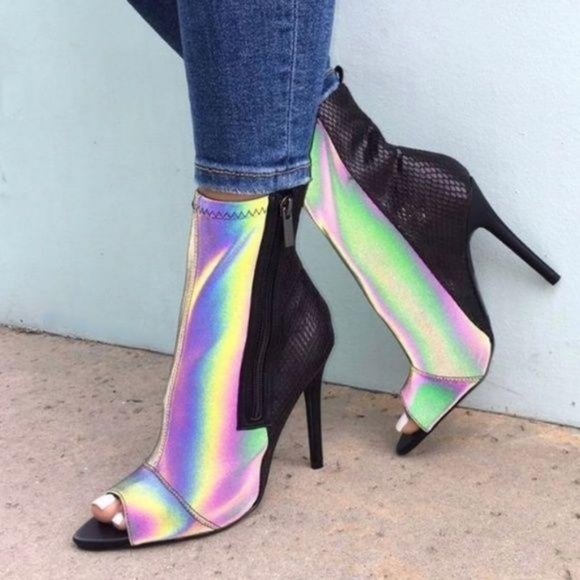 Shoes - NWT Reflective Peep Toe Bootie High Heel Brand New
